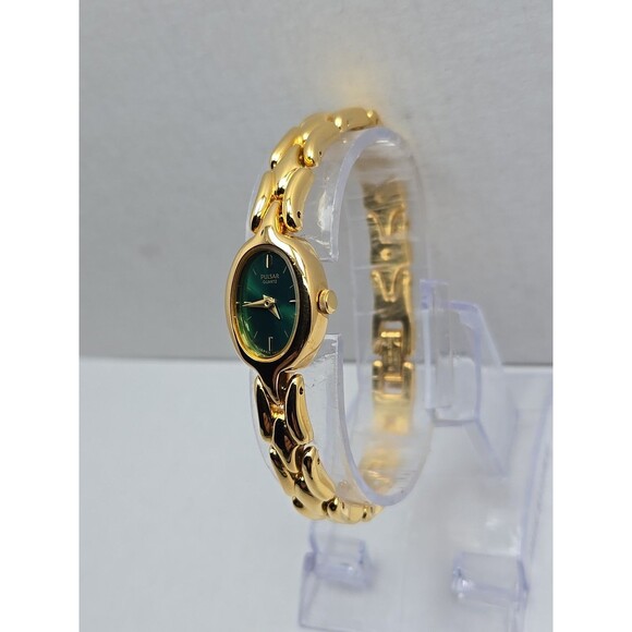 Vintage Pulsar V810 6410 Green Dial Gold Tone Womens Quartz Watch New Battery - Picture 2 of 11